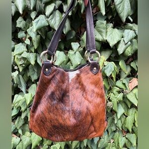 Brown Haircalf Shoulder Bag with Dark Leather Straps
